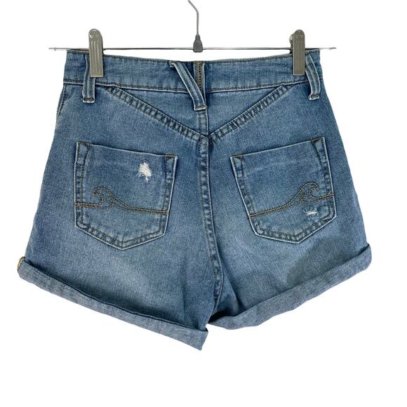 ROXY Women's Button Fly Cuffed Denim Jean Shorts Distressed Medium Wash Size 24 - Picture 2 of 6